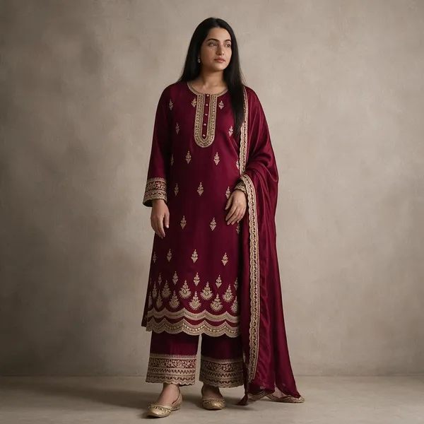 Maroon_Crepe_Suit_Set_For_Women