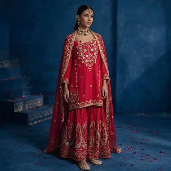 Red_Chinon_Silk_Suit_Set_For_Women