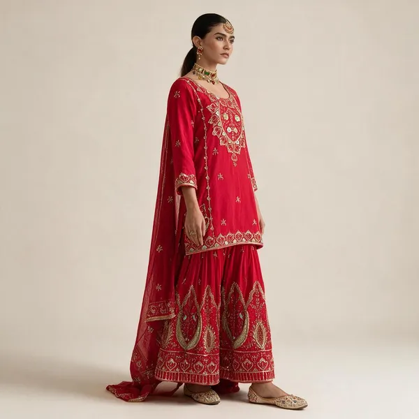Red_Chinon_Silk_Suit_Set_For_Women