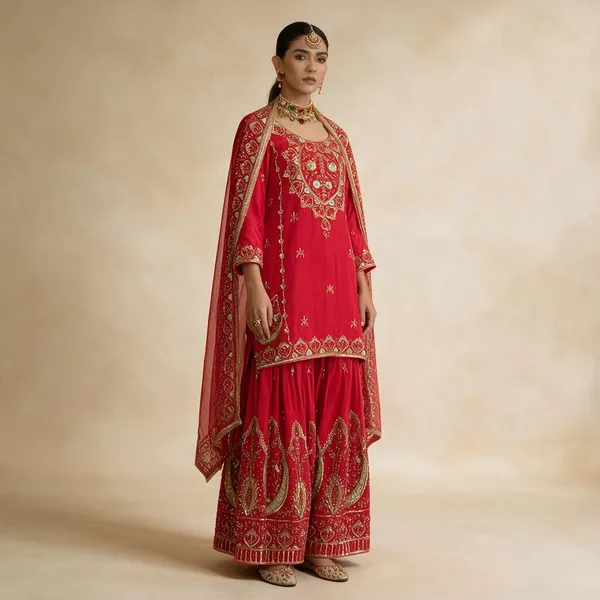 Red_Chinon_Silk_Suit_Set_For_Women