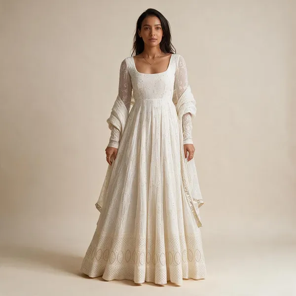 White_Slim_Georgette_Anarkali_Suit_Set_For_Women