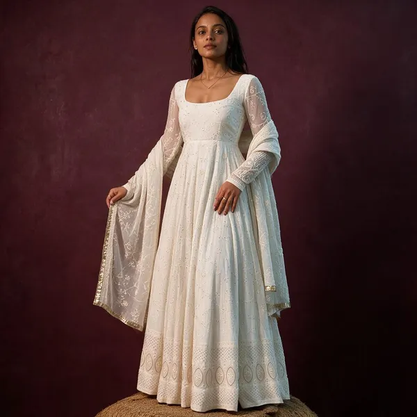 White_Slim_Georgette_Anarkali_Suit_Set_For_Women
