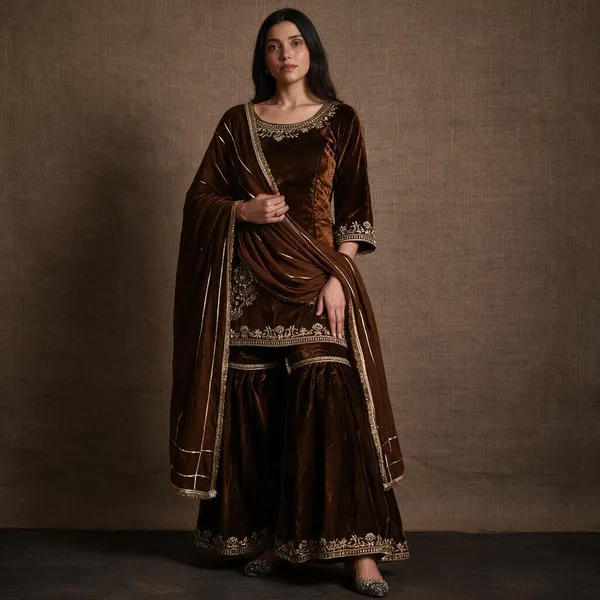 Brown_Crepe_Sharara_Set_For_Women