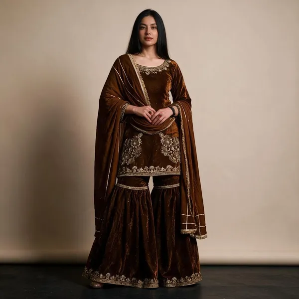 Brown_Crepe_Sharara_Set_For_Women