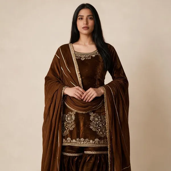 Brown_Crepe_Sharara_Set_For_Women