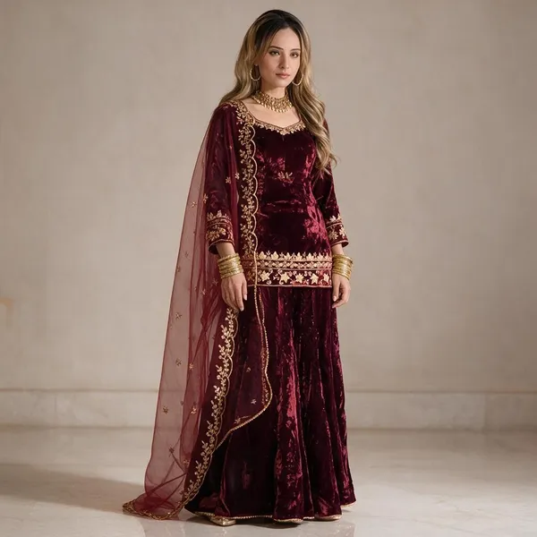 Maroon_Viscose_Velvet_Anarkali_Suit_Set_For_Women