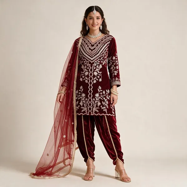 Maroon_Viscose_Velvet_Salwar_Suit_Set_For_Women