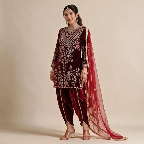 Maroon_Viscose_Velvet_Salwar_Suit_Set_For_Women