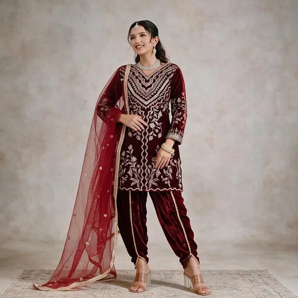 Maroon_Viscose_Velvet_Salwar_Suit_Set_For_Women