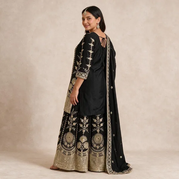 Black_Vichitra_Silk_Three_Piece_Set_For_Women