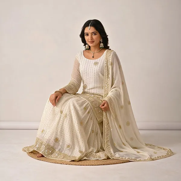 White_Faux_Georgette_Sharara_Set_For_Women