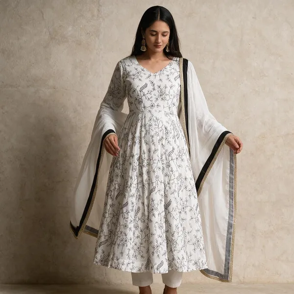 White_Vichitra_Silk_Anarkali_Dress_Set_For_Women