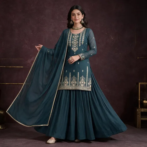 Teal_Roman_Cotton_Sharara_Set_For_Women