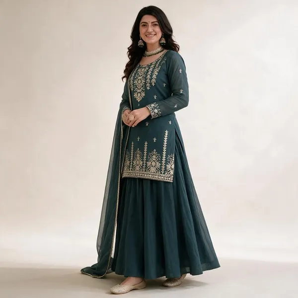 Teal_Roman_Cotton_Sharara_Set_For_Women