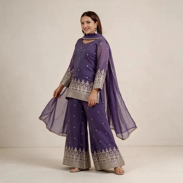 Purple_Crunchy_Silk_Suit_Set_For_Women