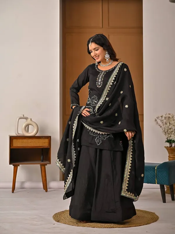 Black_Vichitra_Silk_Anarkali_Suit_Set_For_Women