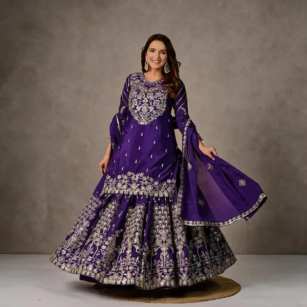 Purple_Chinon_Silk_Kurta_Sharara_Set_For_Women