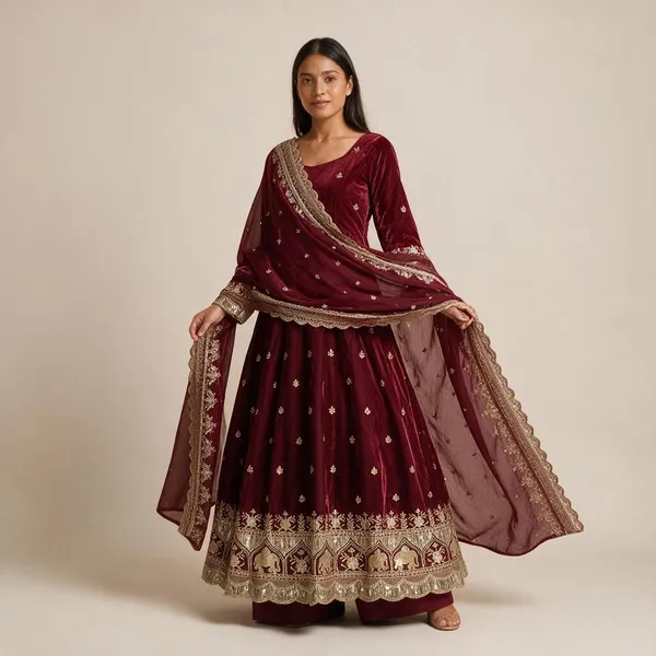 Burgundy_Fendi_Anarkali_Suit_Set_For_Women