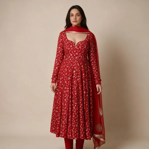 Red_Blooming_Georgette_Anarkali_Suit_Set_For_Women