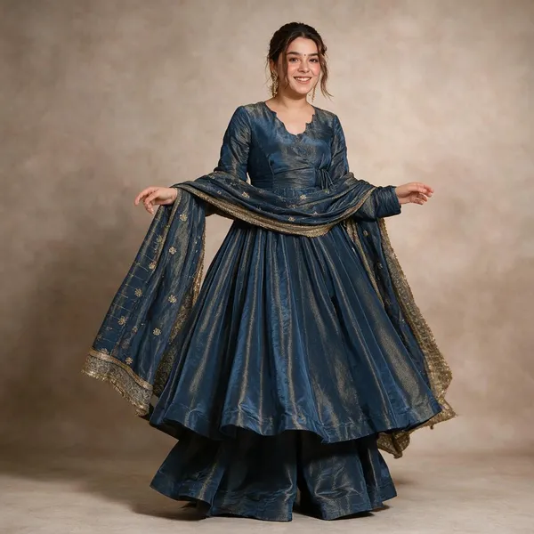 Navy_Blue_Vichitra_Silk_Anarkali_Suit_Set_For_Women