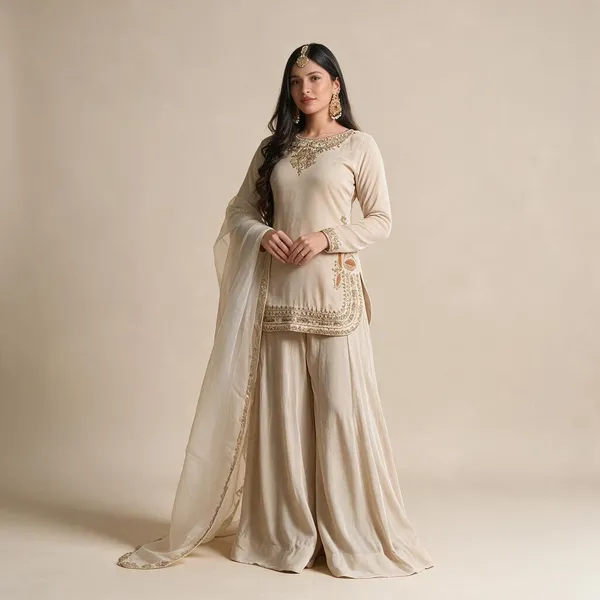 Cream_Satin_Silk_Salwar_Suit_Set_For_Women