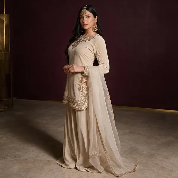 Cream_Satin_Silk_Salwar_Suit_Set_For_Women