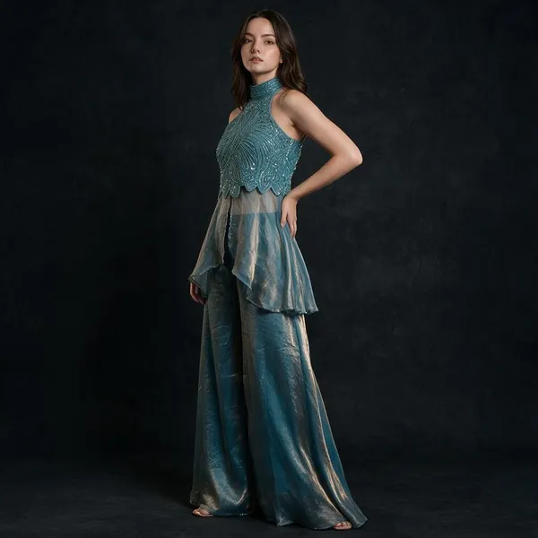 Teal_Fandy_Silk_Palazzo_Set_For_Women