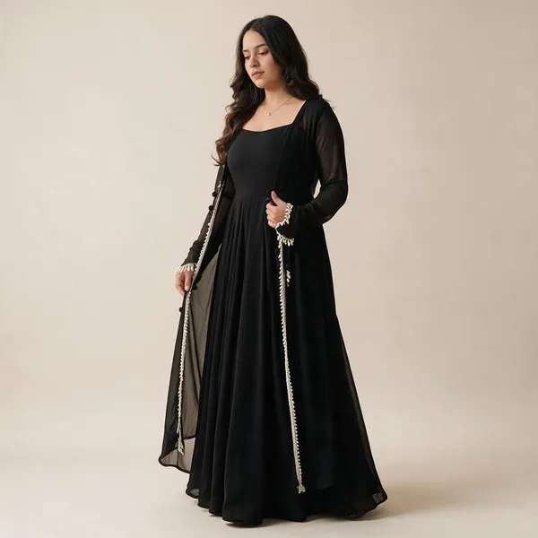 Black_Faux_Georgette_Anarkali_Dress_Set_For_Women