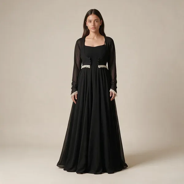 Black_Faux_Georgette_Anarkali_Dress_Set_For_Women