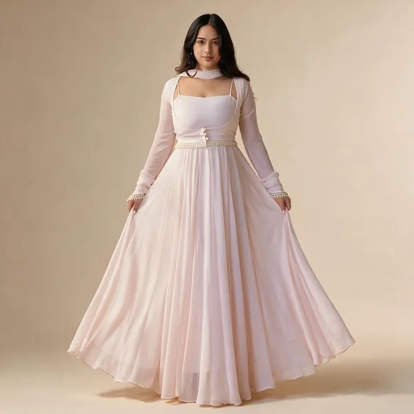 Pink_Faux_Georgette_Anarkali_Dress_Set_For_Women