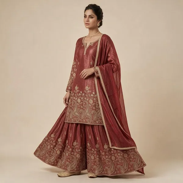 Rust_Crunchy_Silk_Sharara_Set_For_Women