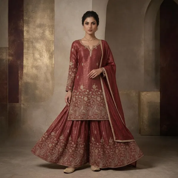 Rust_Crunchy_Silk_Sharara_Set_For_Women