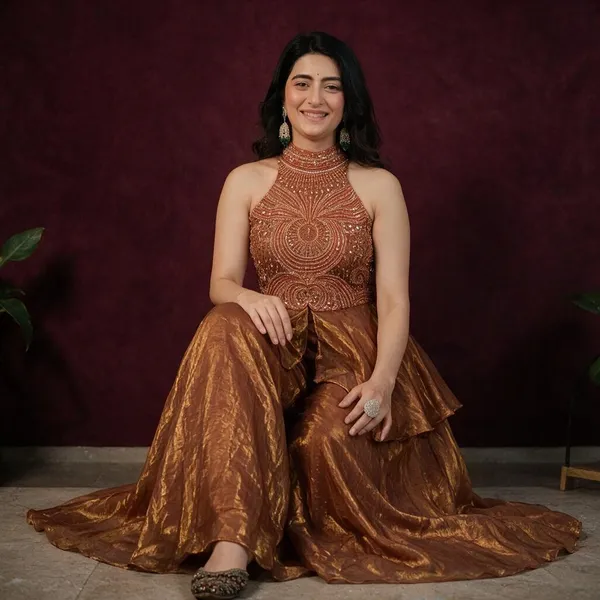 Brown_Fandy_Silk_Sharara_Set_For_Women