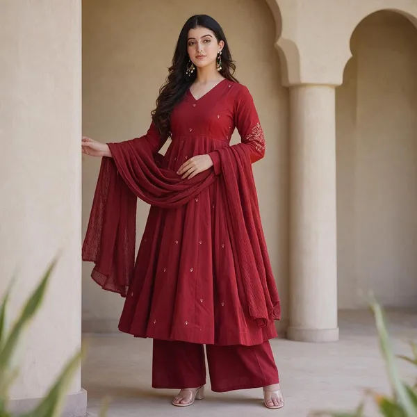 Orange_Roman_Silk_Anarkali_Kurta_Set_For_Women