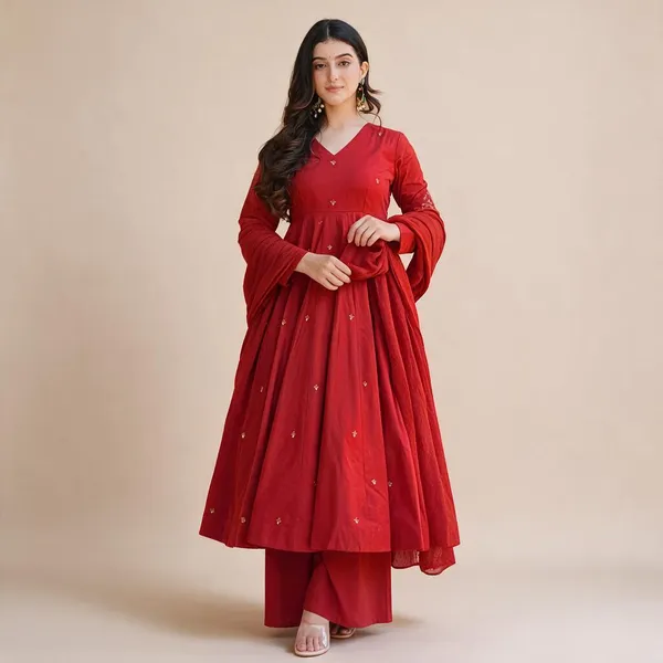 Orange_Roman_Silk_Anarkali_Kurta_Set_For_Women