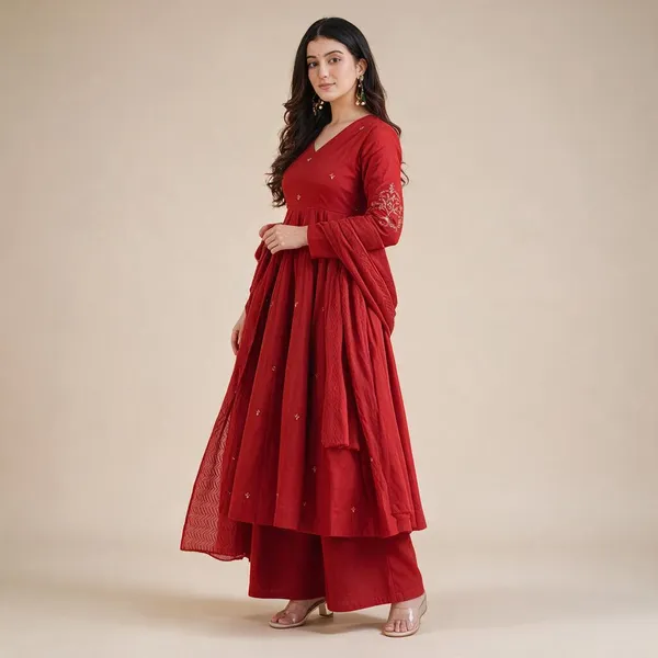 Orange_Roman_Silk_Anarkali_Kurta_Set_For_Women