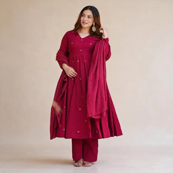 Red_Roman_Silk_Anarkali_Kurta_Set_For_Women