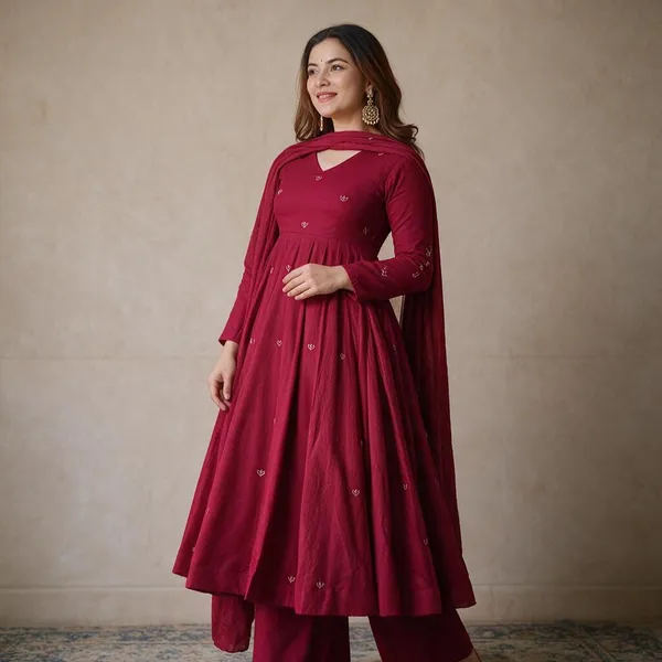 Red_Roman_Silk_Anarkali_Kurta_Set_For_Women
