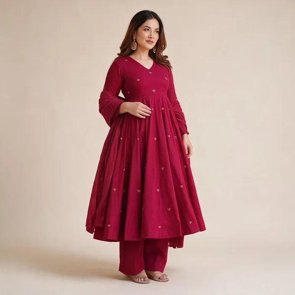 Red_Roman_Silk_Anarkali_Kurta_Set_For_Women