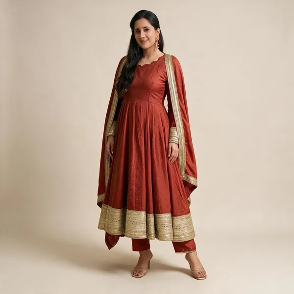 Rust_Vichitra_Anarkali_Suit_Set_For_Women
