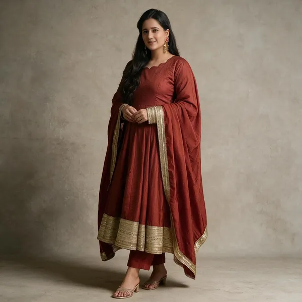 Rust_Vichitra_Anarkali_Suit_Set_For_Women