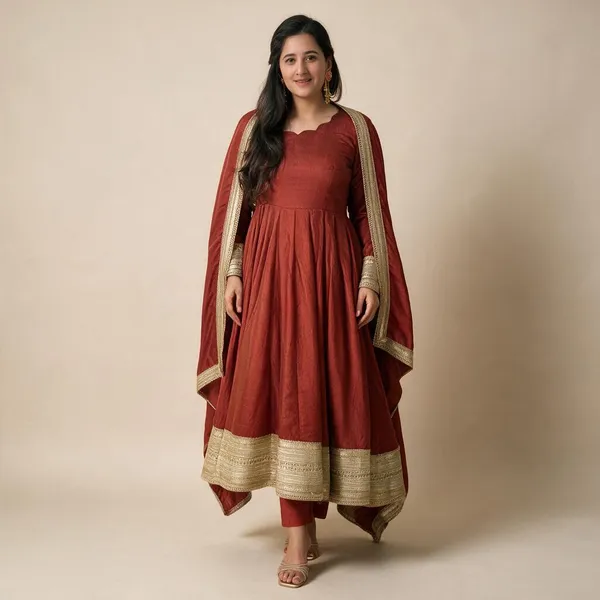 Rust_Vichitra_Anarkali_Suit_Set_For_Women