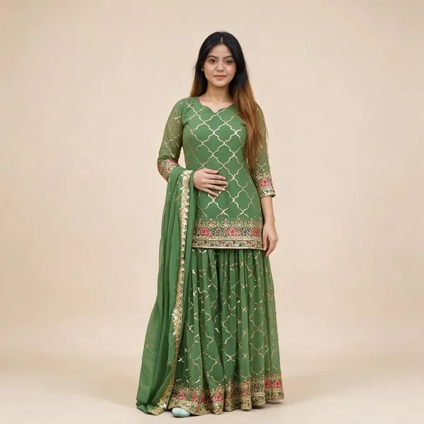 Green_Chinon_Silk_Sharara_Set_For_Women
