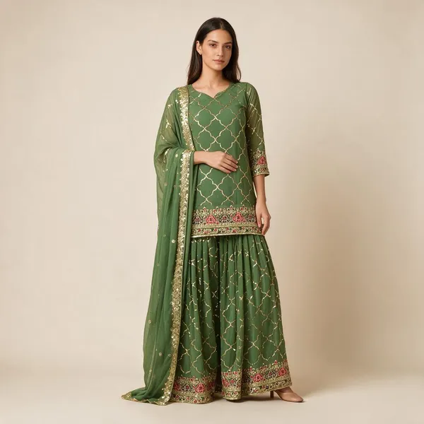 Green_Chinon_Silk_Sharara_Set_For_Women