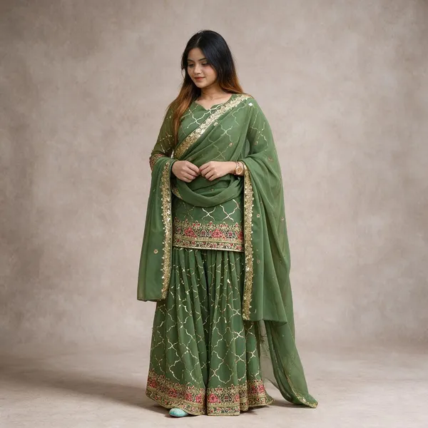 Green_Chinon_Silk_Sharara_Set_For_Women