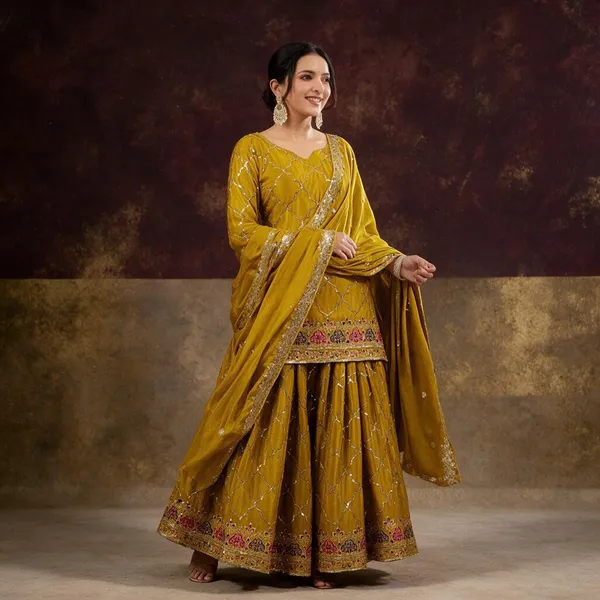 Mustard_Yellow_Chinon_Silk_Sharara_Set_For_Women