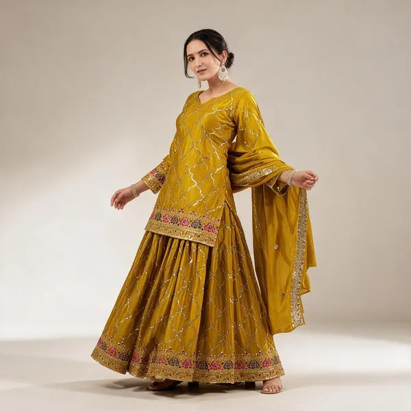 Mustard_Yellow_Chinon_Silk_Sharara_Set_For_Women