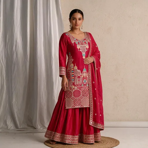 Red_Chinon_Silk_Sharara_Set_For_Women