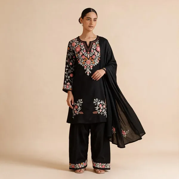Black_Roman_Silk_Kurta_Set_For_Women