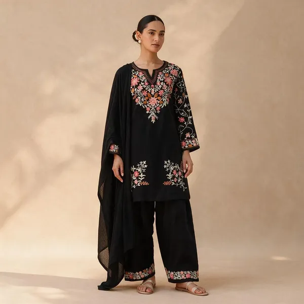 Black_Roman_Silk_Kurta_Set_For_Women